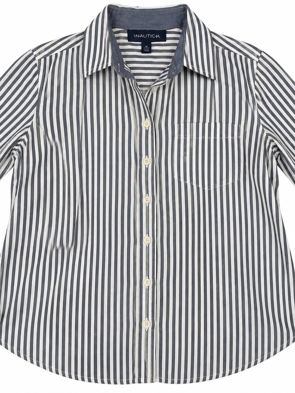 Tommy Hilfiger Striped Button Down Shirt Womenβs L Gray White Preppy